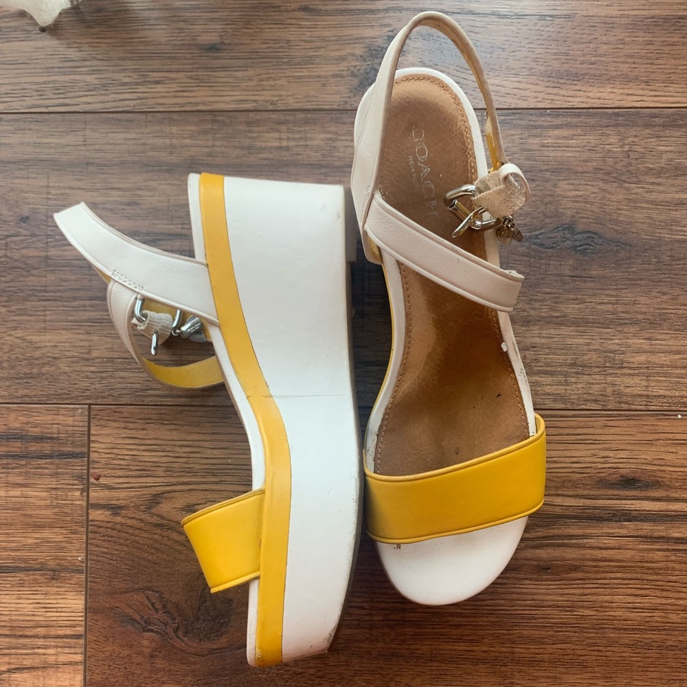 Coach Yellow And White Platform Wedge Shoes